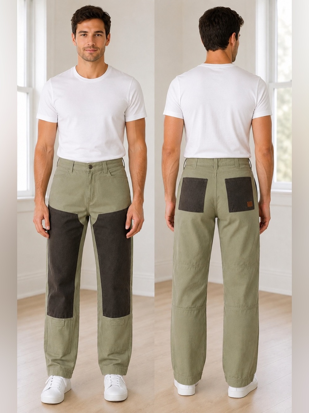 Liquid Lagoon Men’s Color Block Double Knee Utility Pants Y2K/Streetwear/33/34